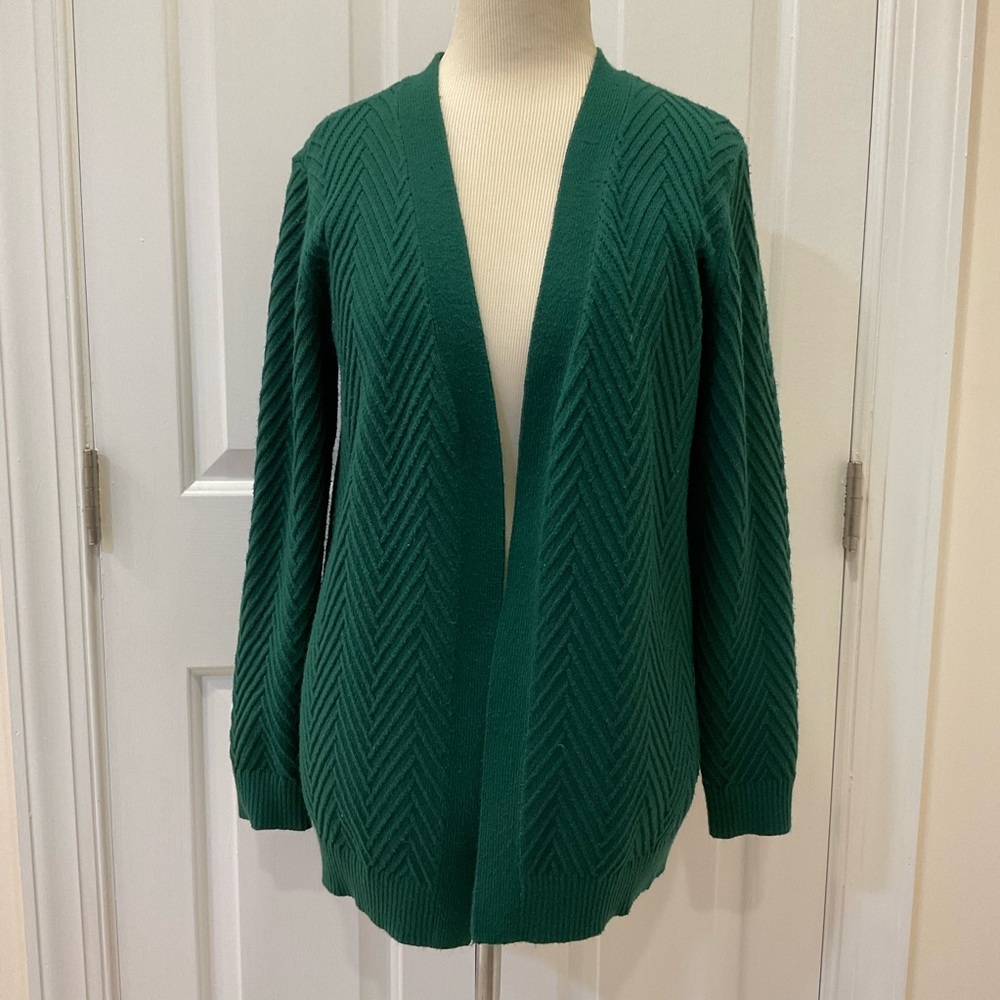 Talbots Green Cable Knit Open Front Cardigan